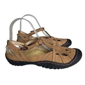 Jambu Tan Leather Cutout Mary Jane Comfort Shoes Womens Size 8.5M